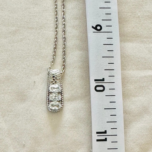 Stainless Steel White Topaz 3 Stone Oval Pendant w/Chain. NWOT - Picture 11 of 15